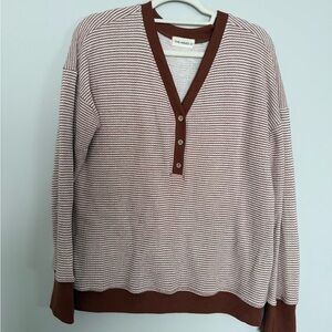 Women’s Striped Brown V-Neck Knit Sweater L